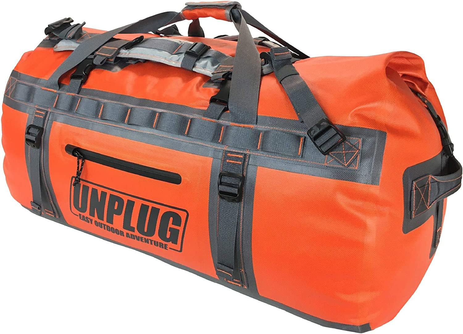 UNPLUG Ultimate Adventure | 1680D Heavy Duty Waterproof Bag | Large Travel Bag Which Can Be Used for Camping, Motorcycling, Boating, or Hunting|155L Adventure Orange